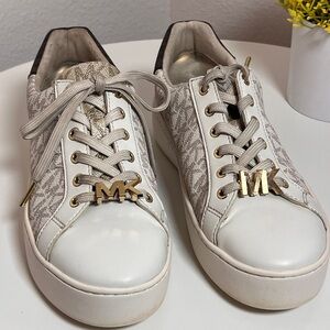 Michael Kors White and Beige Logo Platform Sneakers